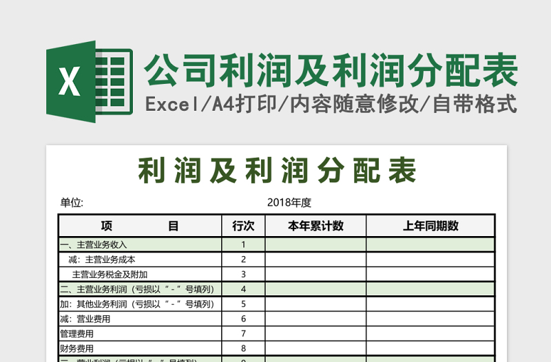 公司利润及利润分配表excel模板