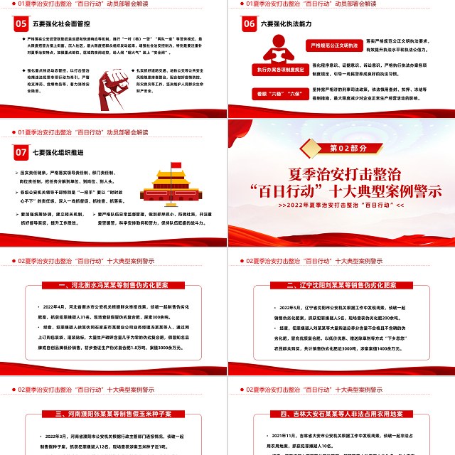 百日行动保安全持续发力除隐患PPT红色大气风2022年夏季治安打击整治百日行动专题课件模板