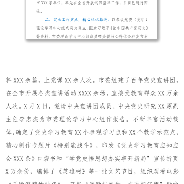 202X学习贯彻“七一”讲话精神工作情况报告
