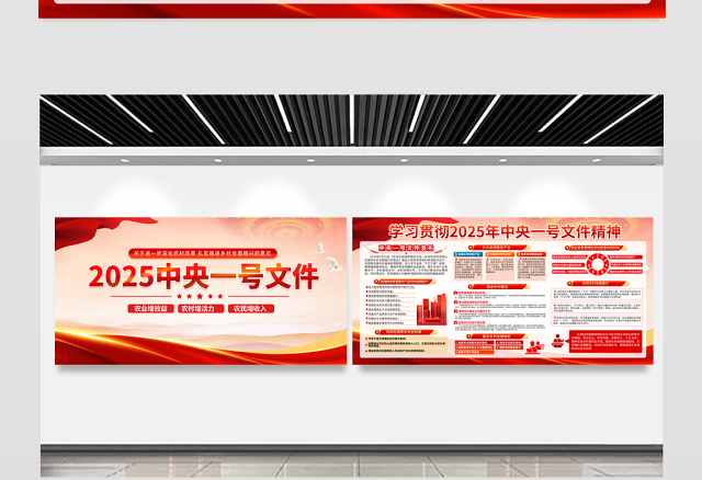 2025中央一号文件展板精美简洁乡村全面振兴宣传模板