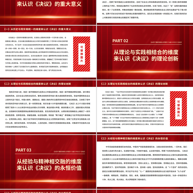 红色党政风从四个维度深刻认识党的十九届六中全会《决议》PPT党员学习微党课课件