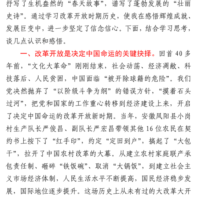 2021某党组成员党史学习教育关于改革开放时期研讨发言材料