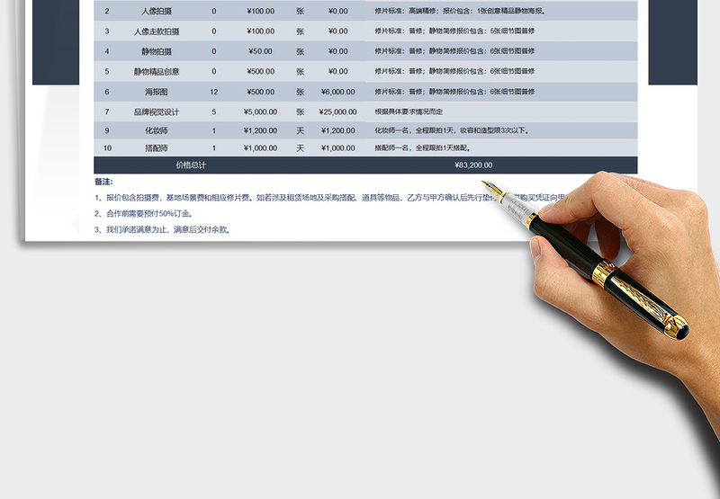 2021年摄影报价单自动统计