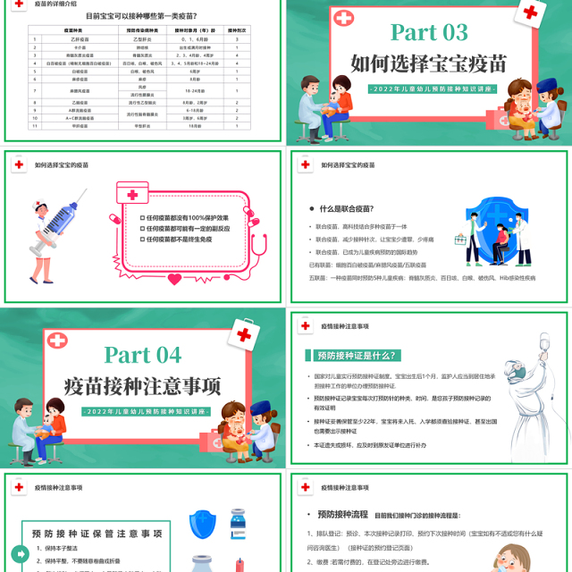 2022儿童疫苗接种知识PPT卡通风全国儿童预防接种宣传日课件模板
