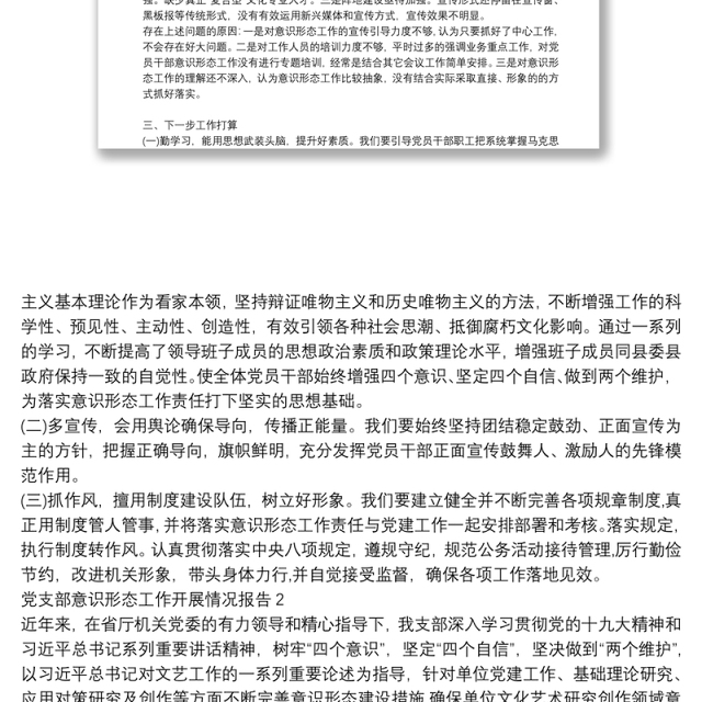 党支部意识形态工作开展情况报告3篇