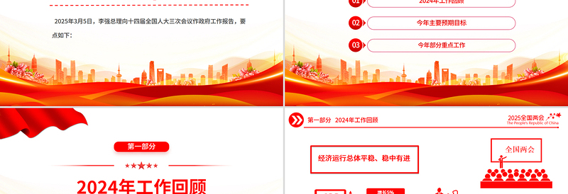 极简版2025政府工作报告PPT大气华美学习全国两会精神党课课件