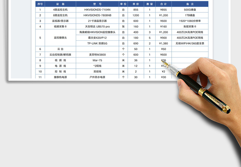监控系统报价单自动计算