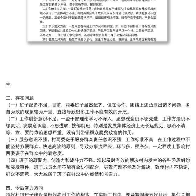 村两委班子运行情况分析报告