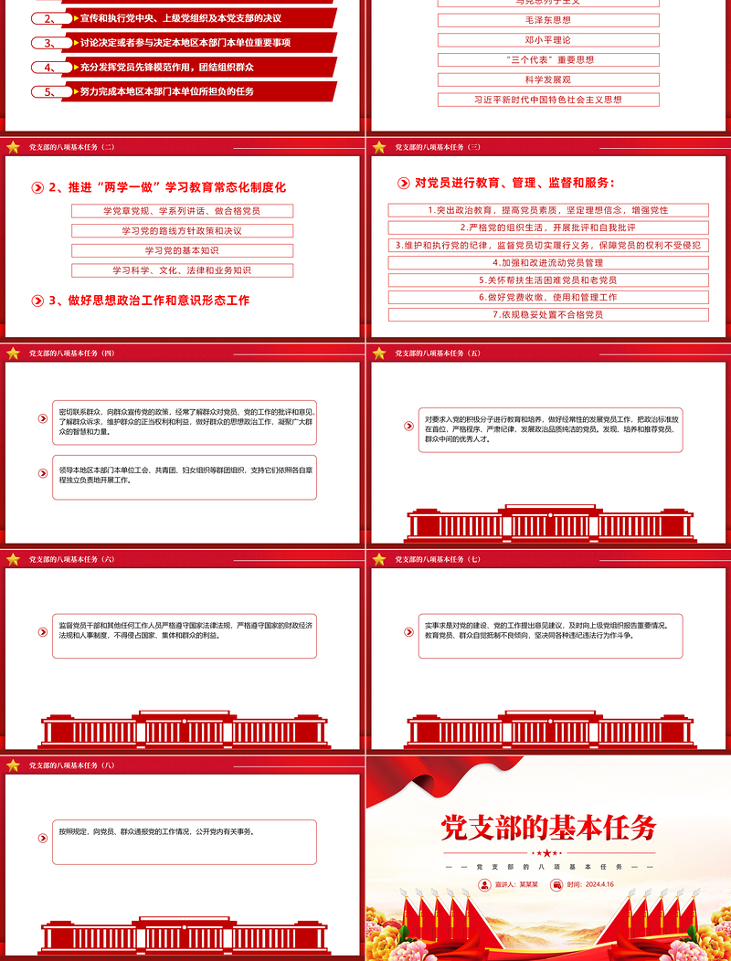 一文读懂党支部的基本任务PPT大气精美党建知识点学习课件