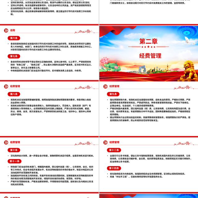 红色简洁《党政机关厉行节约反对浪费条例》PPT党内法规课件