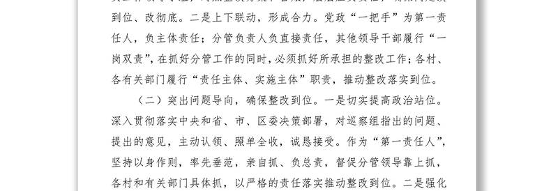 2021镇党委书记履行第一责任人责任抓好巡察整改落实情况的汇报