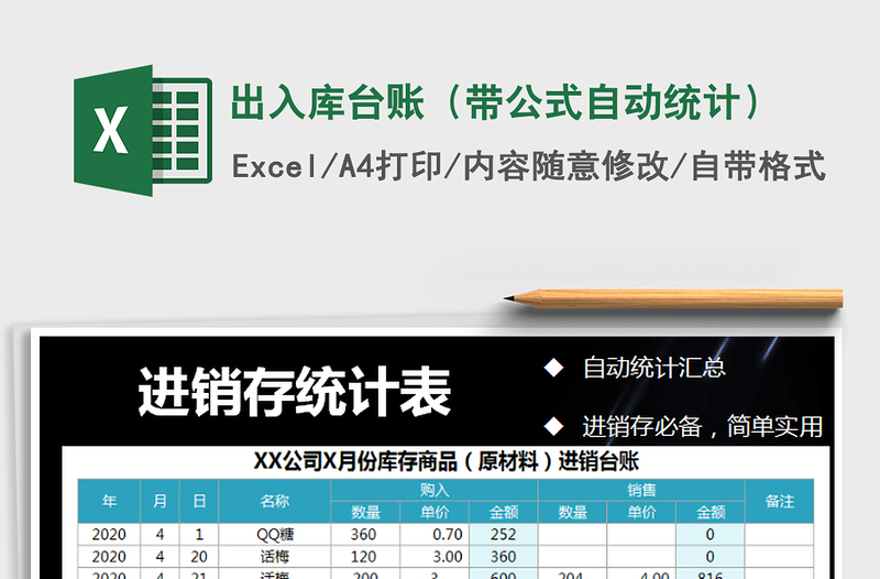 2021年出入库台账(带公式自动统计)