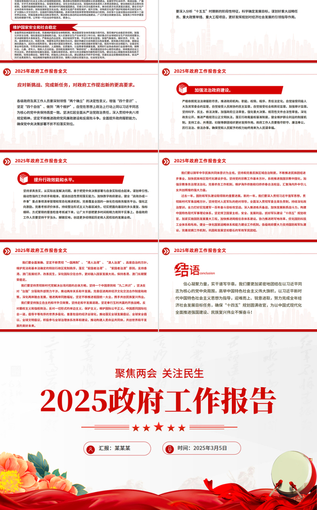 2025全国两会政府工作报告PPT大气简洁聚焦两会关注民生课件