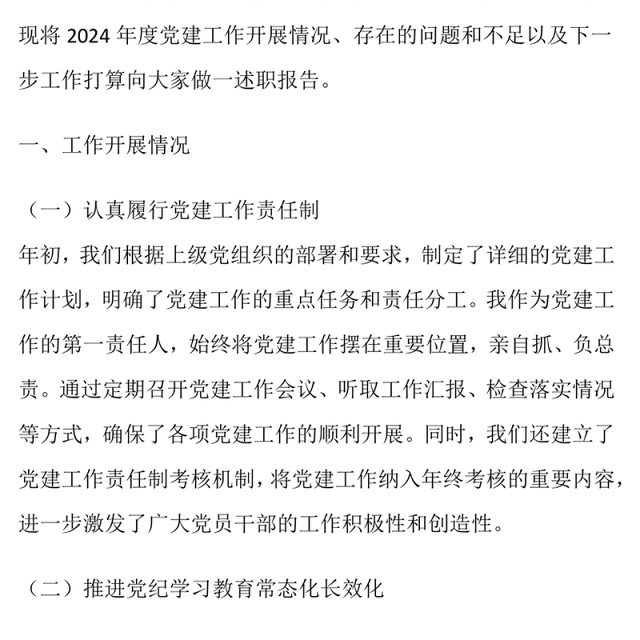 2024年度党建工作述职报告
