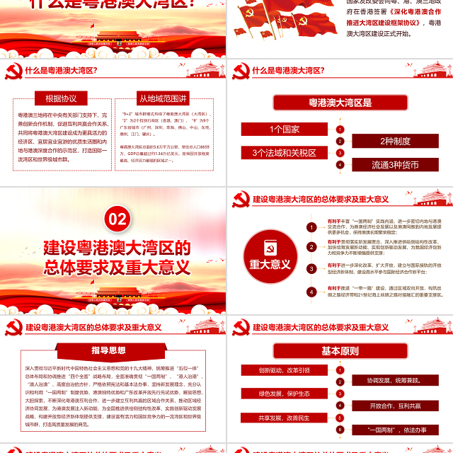 原创地域党课之学习解读粤港澳大湾区发展规划纲要PPT-版权可商用