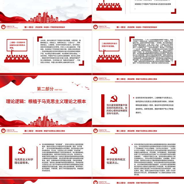 建党精神深刻昭示党的初心使命PPT红色简洁党员干部学习教育专题党课课件模板