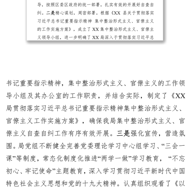 关于集中整治形式主义官僚主义自查自纠工作报告