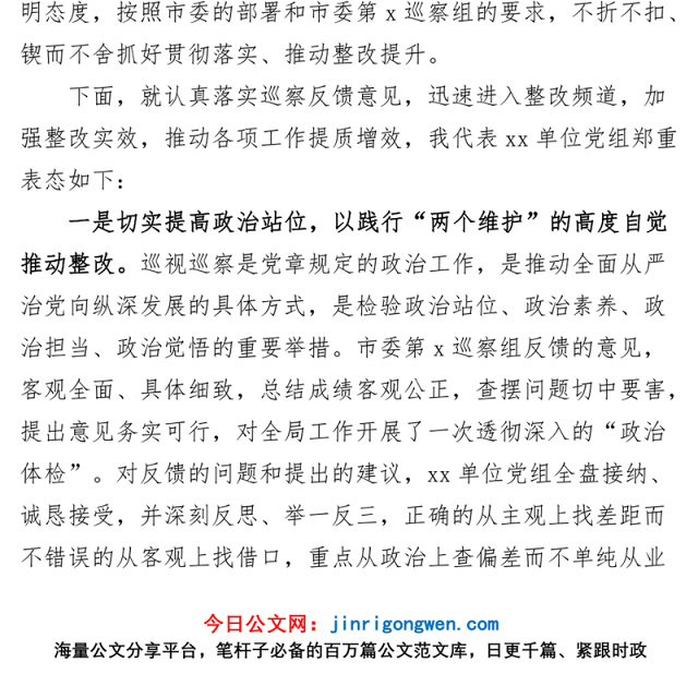 市局巡察问题反馈会议表态发言材料(整改)