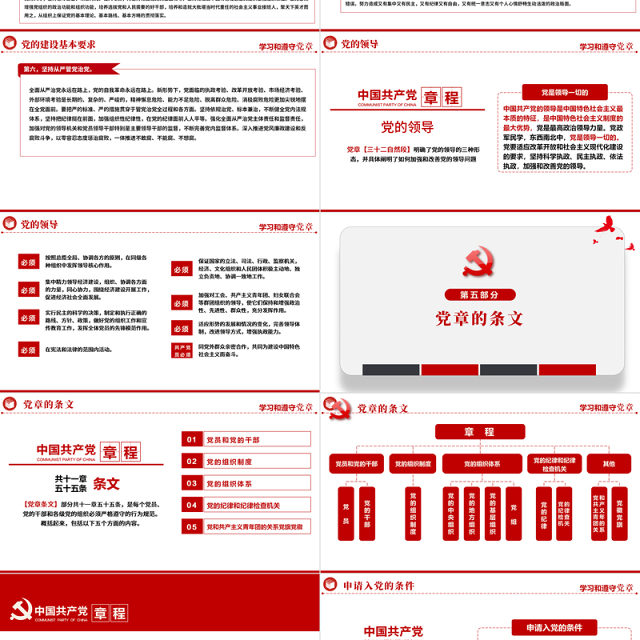 2022中国共产党章程全文解读PPT极简风党章发展历程及新党章全文党员学习专题课件下载
