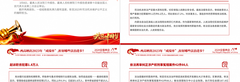 2024全国两会数说中国PPT精美党政风两高晒出2023年成绩单折射出的法治进步党课