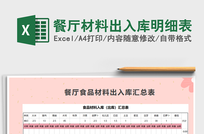 2021年餐厅材料出入库明细表