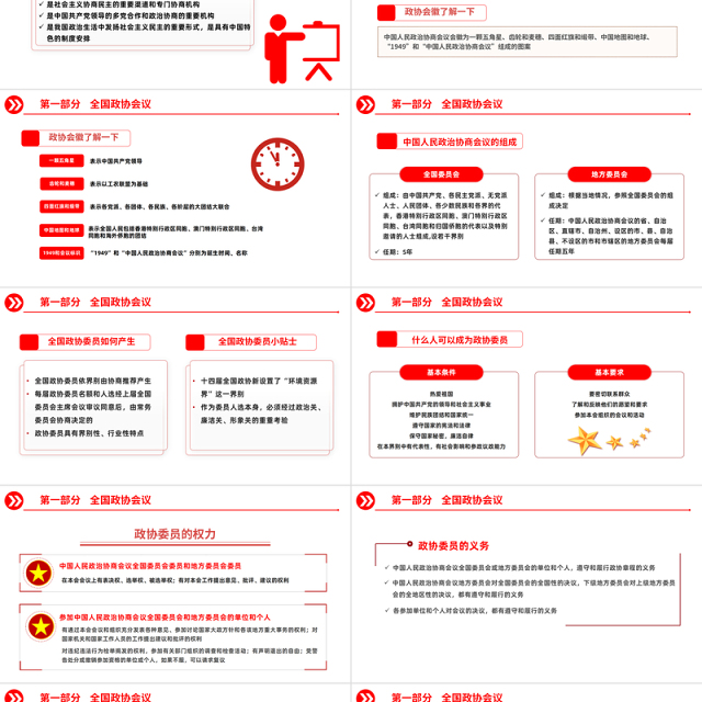 2023十四届全国两会解读两会知识手抄PPT红色党政风十四届全国两会解读专题党课课件模板下载