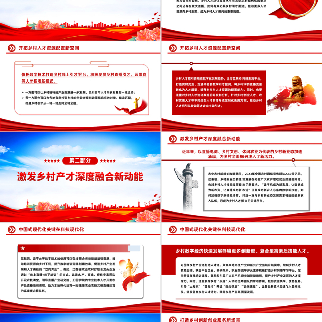 2024党建风以数字赋能助力乡村人才振兴PPT红色简洁学习教育党课课件模板