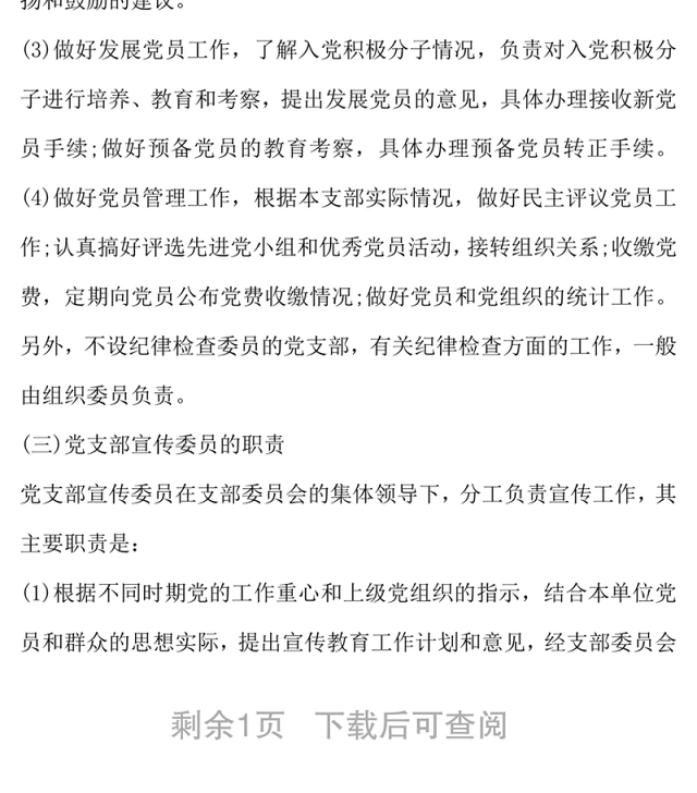 党支部委员工作分工党委党支部工作计划