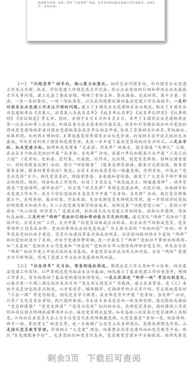 X区第二季度党建督导汇报材料