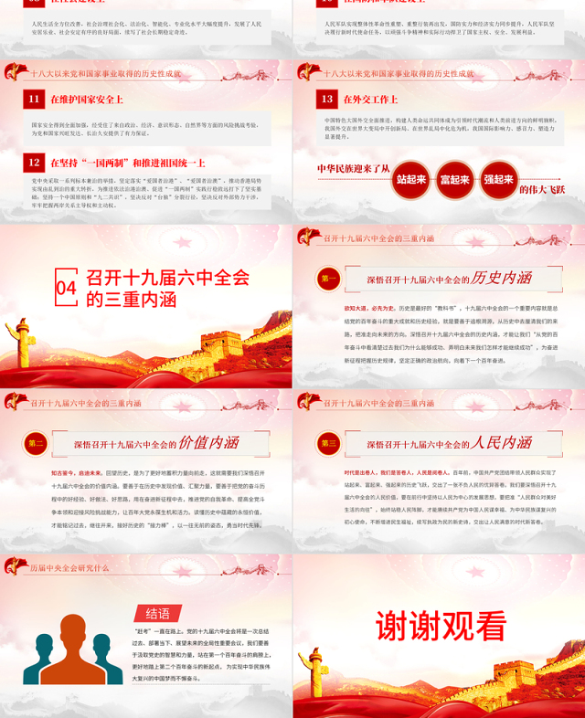 十九届六中全会精神PPT红色简洁党的百年奋斗重大成就和历史经验党员学习党课课件