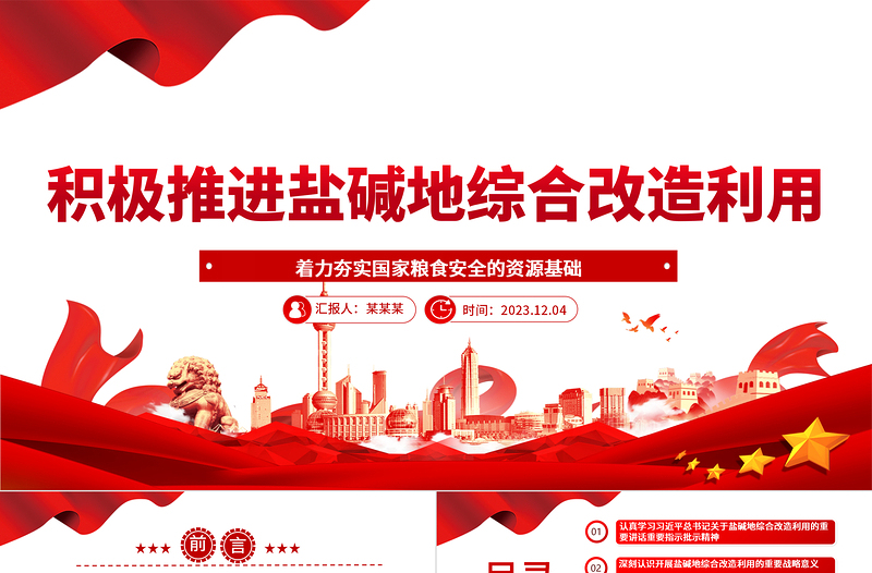 2023积极推进盐碱地综合改造利用ppt红色简洁风着力夯实国家粮食安全的资源基础党组织党支部专题党课教育课件
