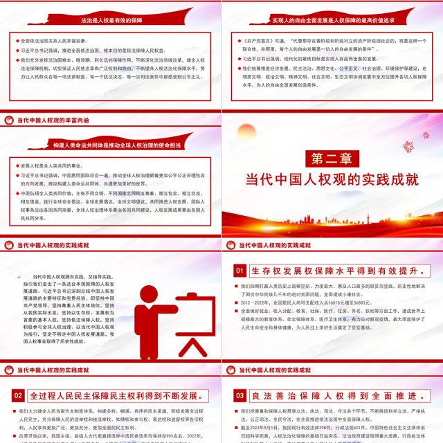 弘扬和践行当代中国人权观PPT红色简洁当代中国人权观的丰富内涵实践成就全球贡献及发展动力课件