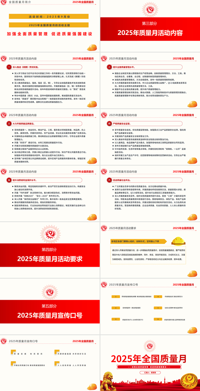 红色大气加强全面质量管理促进质量强国建设PPT2025全国质量月活动课件