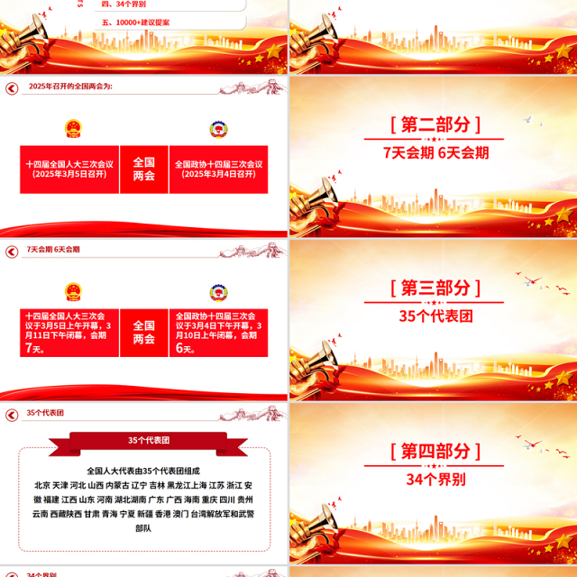 2025数说两会知识点PPT红色党政风深入学习贯彻全国两会精神党课下载