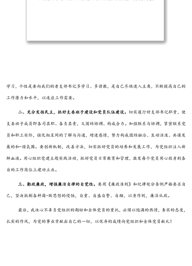 新当选局党支部书记任职表态发言