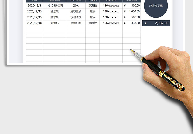 2021年设备维修保养费用一览表