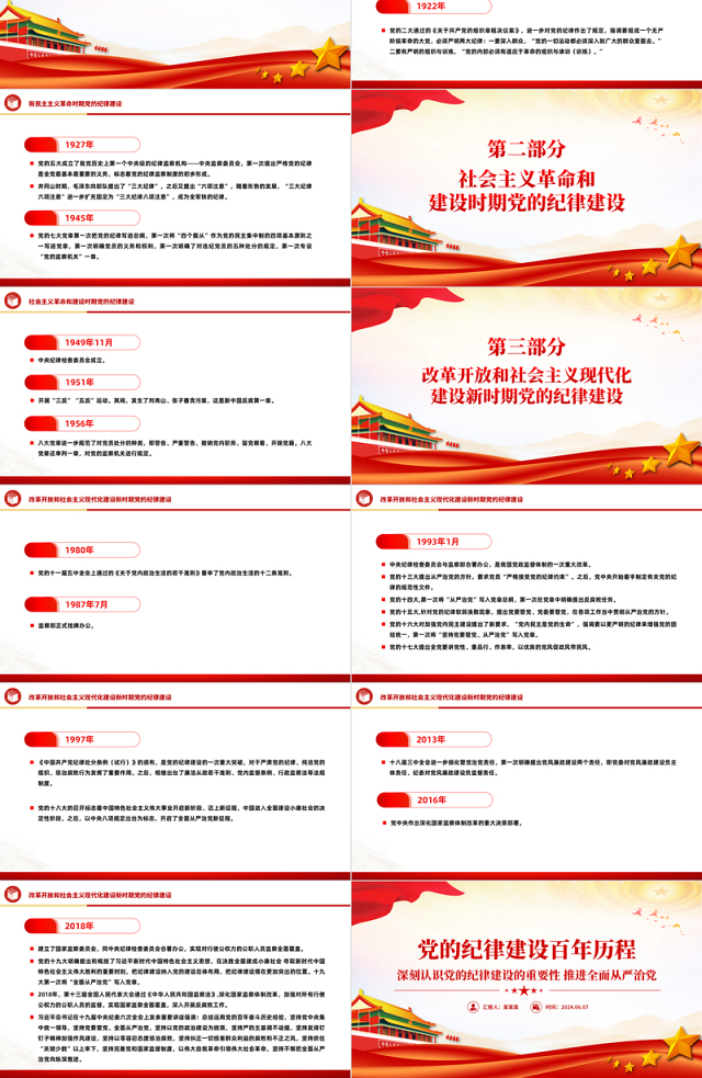 党的纪律建设百年历程PPT红色党政风2024年党纪学习教育微党课下载