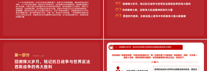 红色简洁中国人民抗日战争暨世界反法西斯战争胜利80周年PPT课件下载