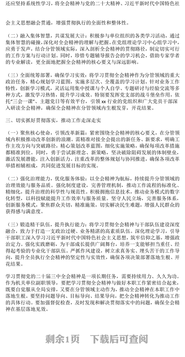 副职学习二十届三中全会精神心得体会