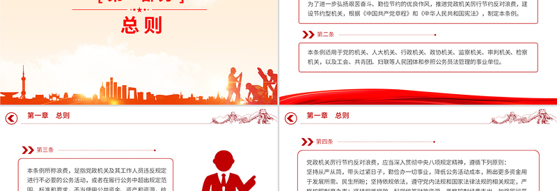 红色大气《党政机关厉行节约反对浪费条例》PPT课件