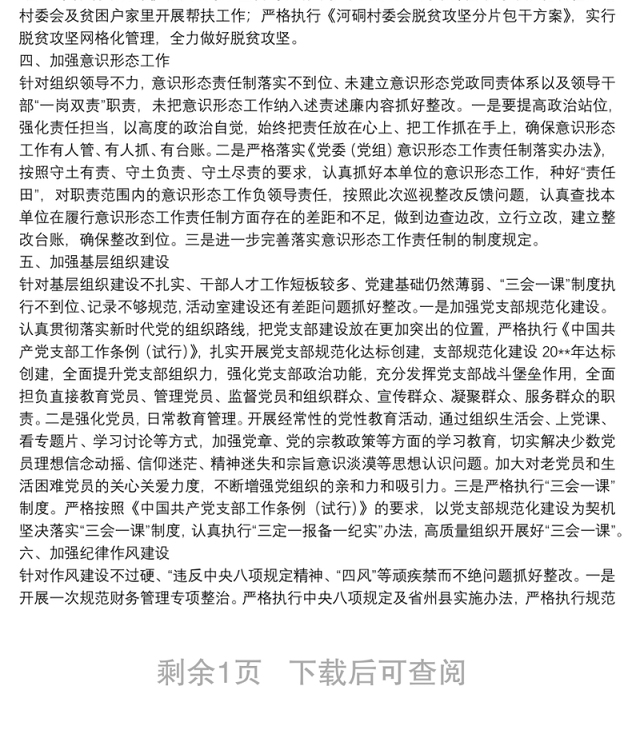 X县党组巡视整改专题民主生活会整改方案落实情况报告