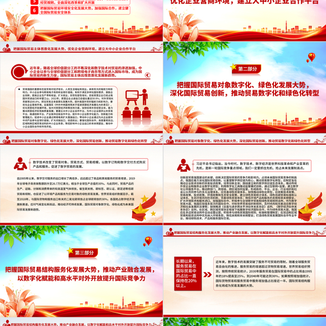 2023把握国际贸易发展大势加快贸易强国建设PPT大气精美风党员干部学习教育专题党课课件模板