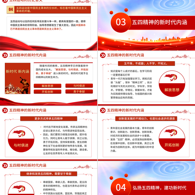 纪念五四运动106周年PPT红色精美弘扬五四精神争做时代先锋专题团课课件
