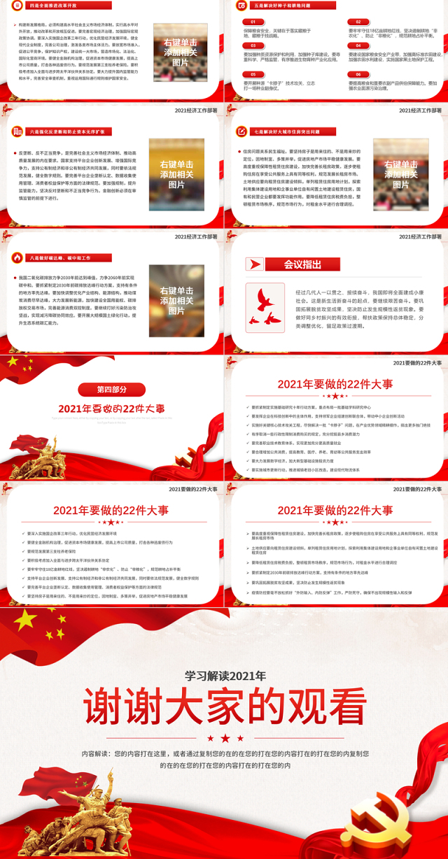 红色简约大气党建风学习解读2021年中央经济工作会议精神ppt
