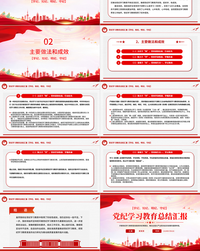 党政部门2024年党纪学习教育总结汇报PPT模板课件