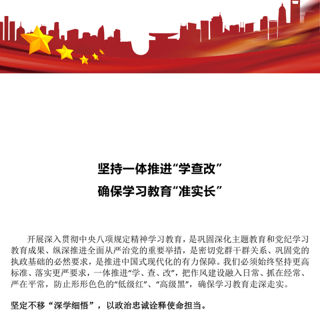 精美简洁坚持一体推进“学查改”确保学习教育“准实长”PPT主题教育党(讲稿)