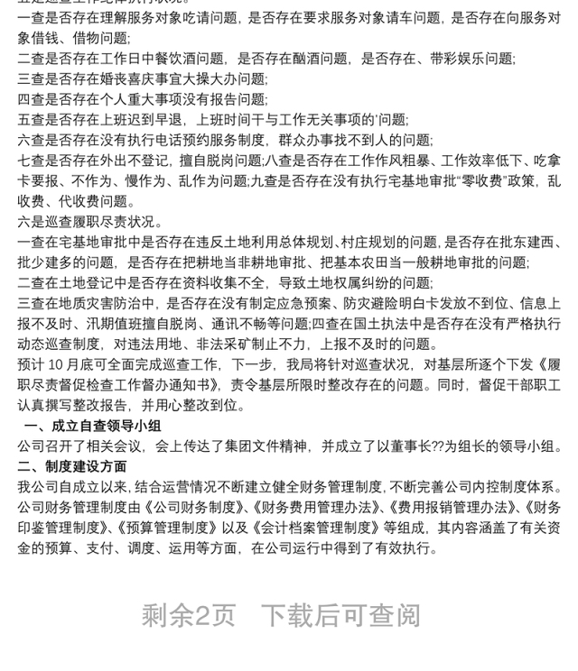 公司履职待遇、业务支出自查报告