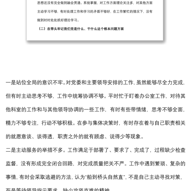 办公室主任专题民主生活会个人发言提纲