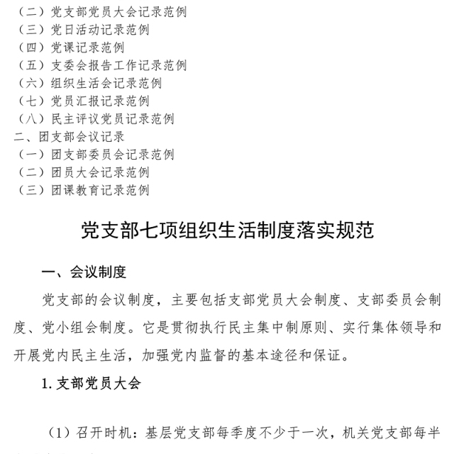 2021党支部7项组织生活制度落实规范及党团各类会议记录范例