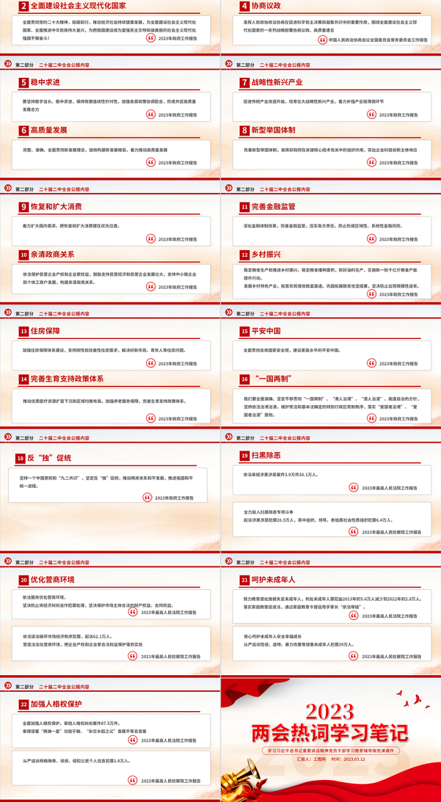 2023全国两会热词学习笔记PPT红色简洁两会关键词解读学习课件